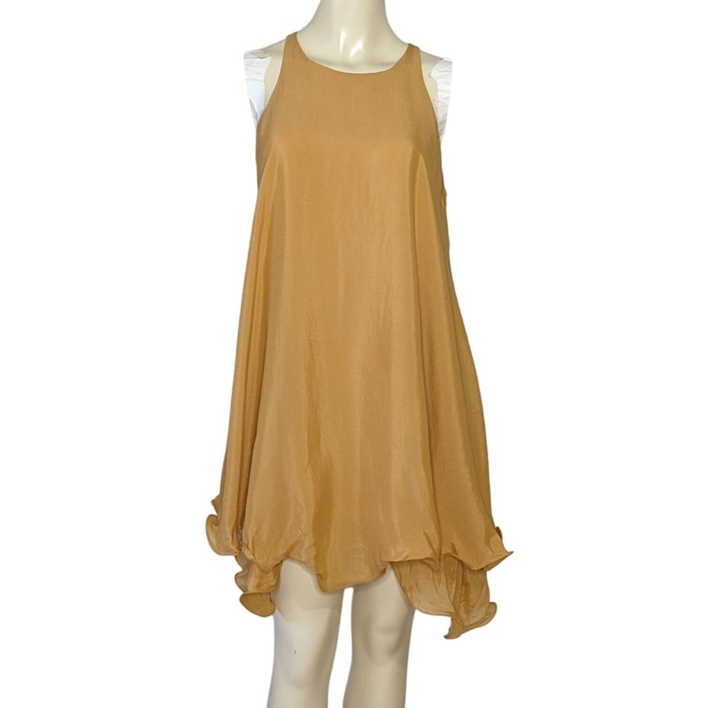 AGATHA LU sleeveless asymmetrical hem mustard colored Summer mini dress size M